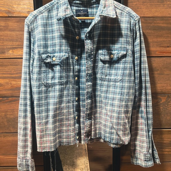 American Eagle Outfitters Blue and Gray Plaid Shirt - Picture 1 of 3